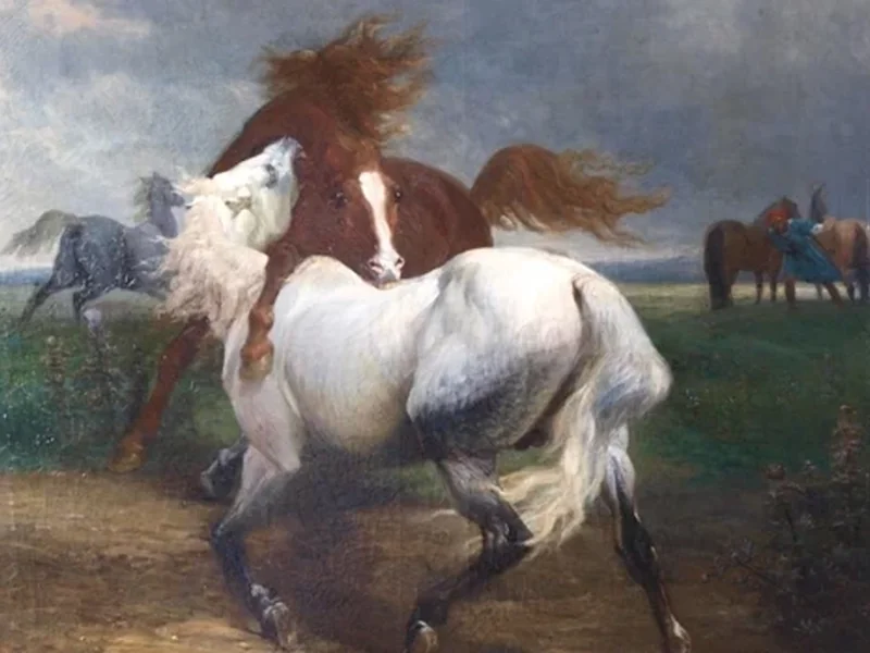 1828-Albert Felix Justin de la Cour de Balleroy - Cavalli che combattono